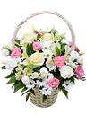 Cesto di fiori bianche e rosa