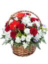 Cesto di fiori toni rossi e bianchi