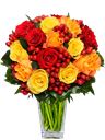 Mazzo di rose rosse arancio e gialle